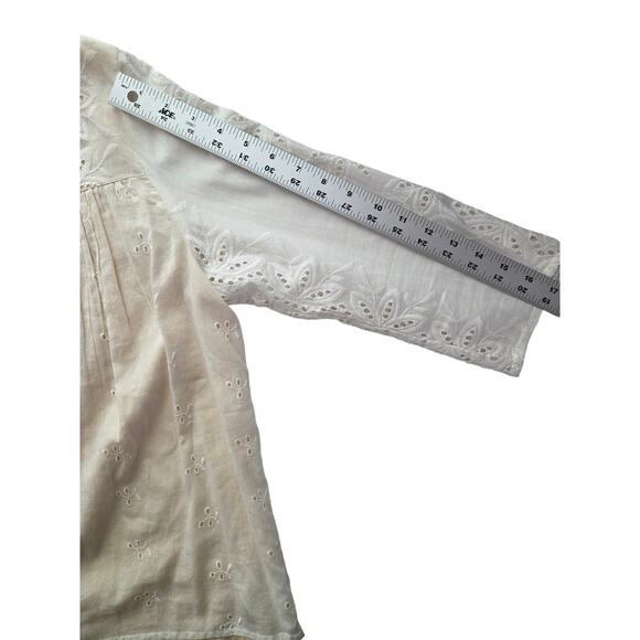 Boho Peasant Cottagecore Embroidered Eyelet Tassel Top - M - Picture 11 of 12